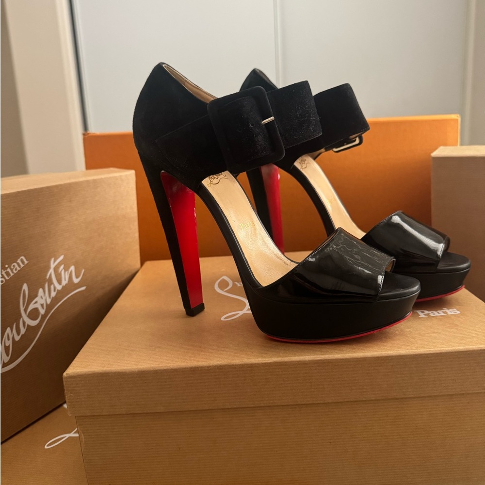 Christian Louboutin Haute Et Nue 150 | Black Patent & Suede | 39.5 (US 9)
